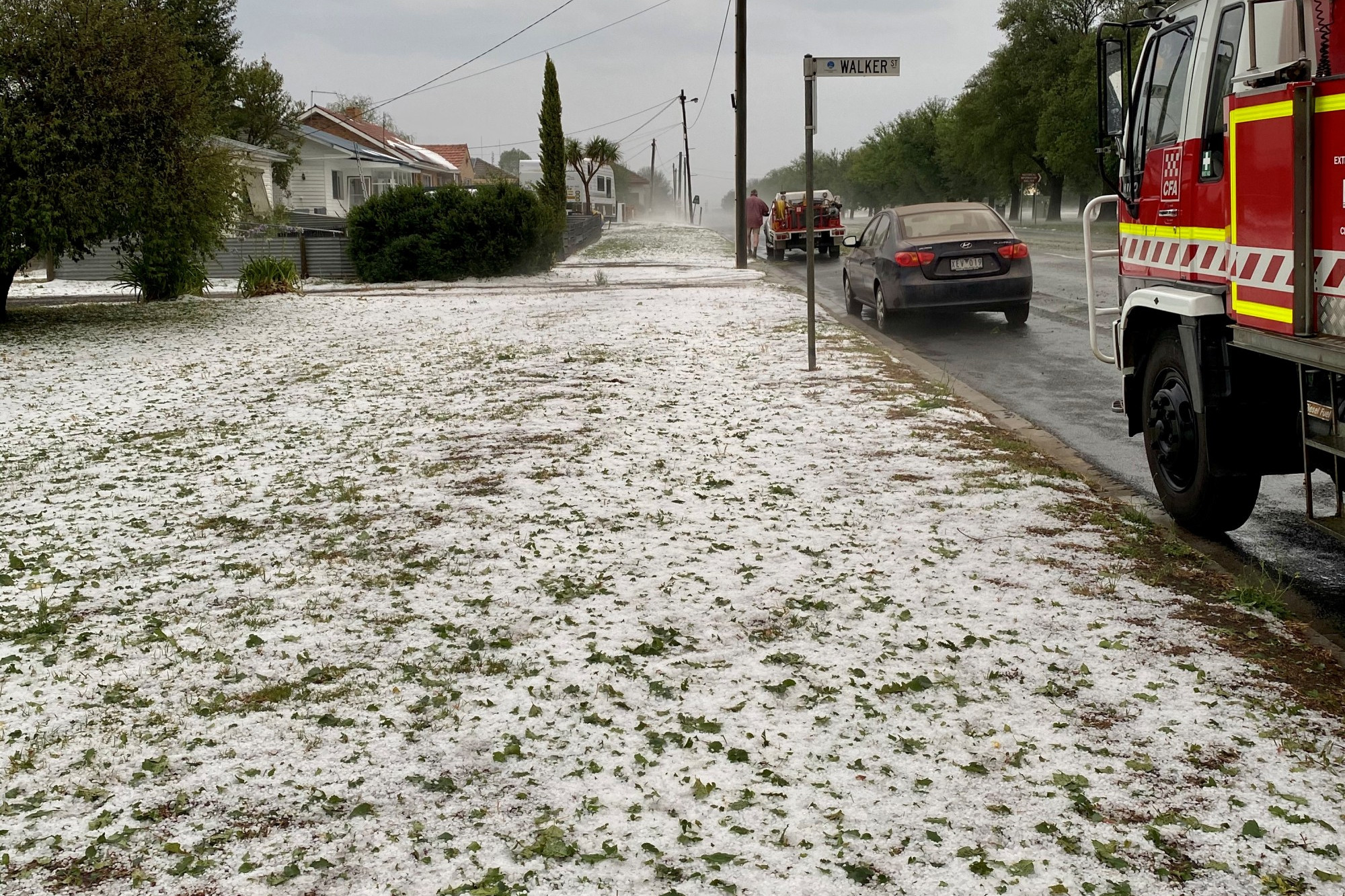 Derrinallum was at the centre of a ‘superstorm’ which pelted the town with marble sized hailstones on Sunday evening, prompting a string of call outs to the Lismore SES unit for help. Photos courtesy of Sally Patterson.