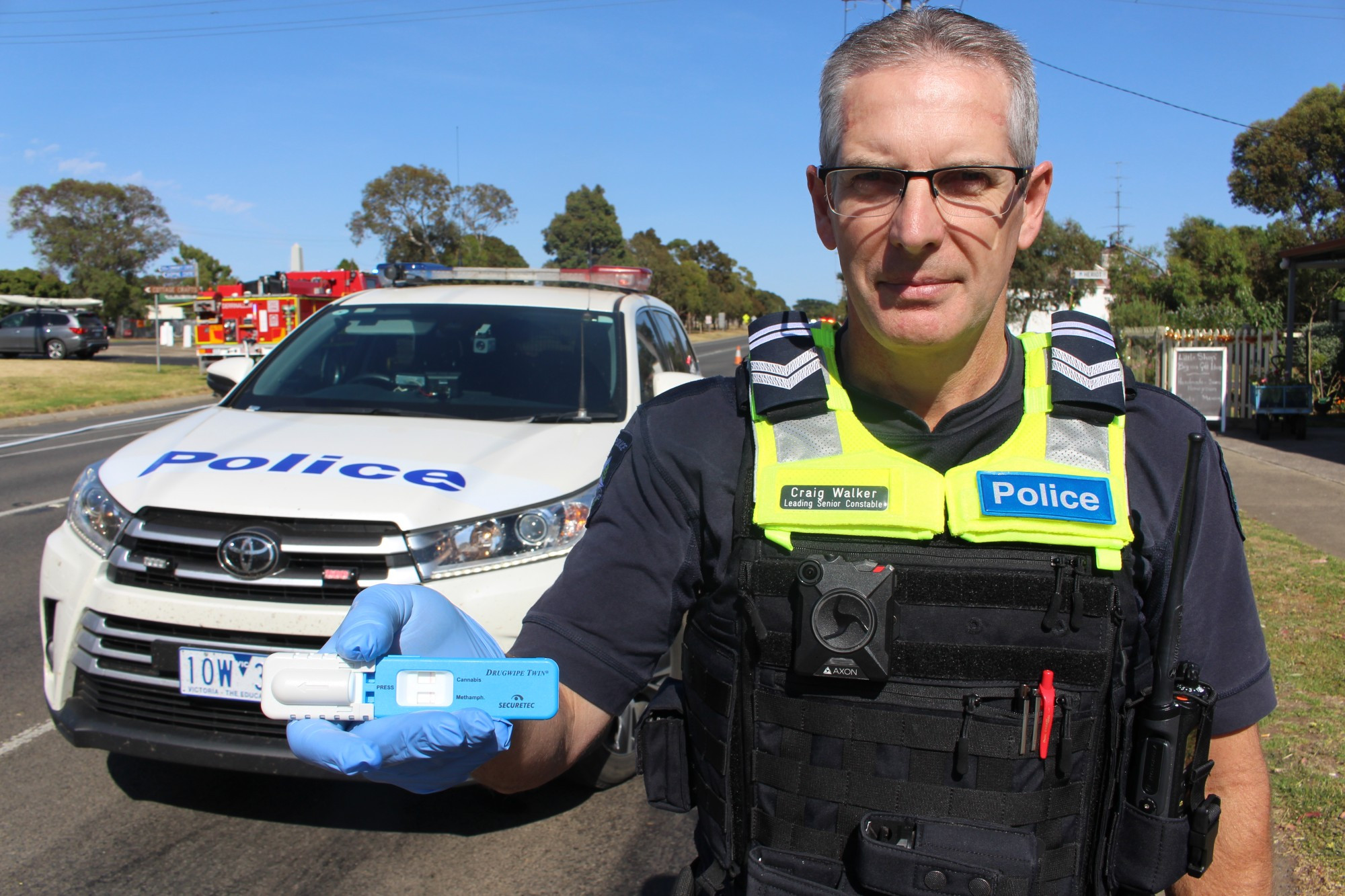 Leading Senior Constable Craig Walker of Skipton Police will be conducting random drug tests throughout the Corangamite Shire over the coming months as part of a Victoria Police trial.