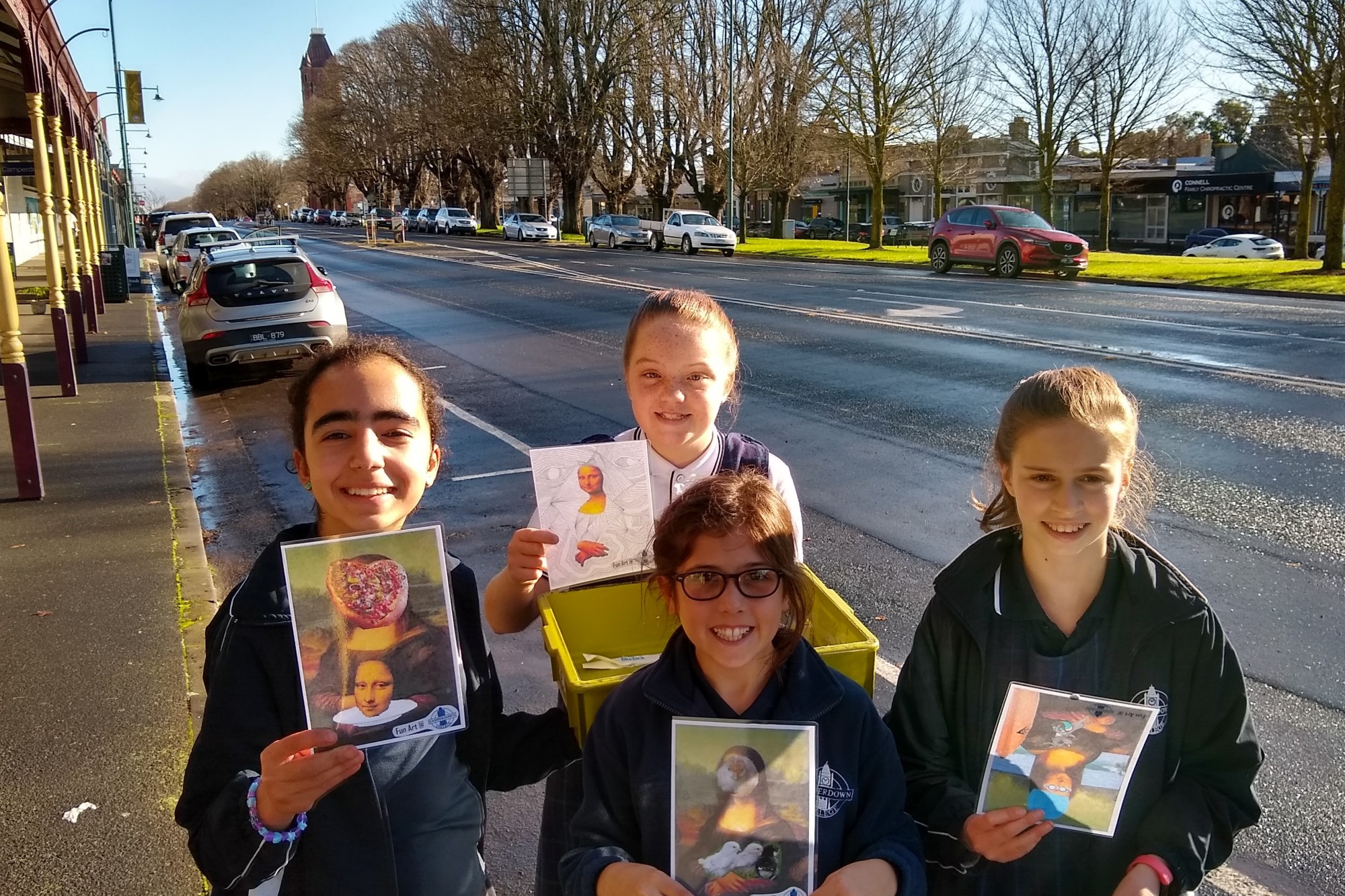 Creative: Camperdown College students Tida Majidpour, Matilda Narik, Philippa Kempton and Lila Horspole helped ‘Art Bomb’ Camperdown this week as part of a school project.