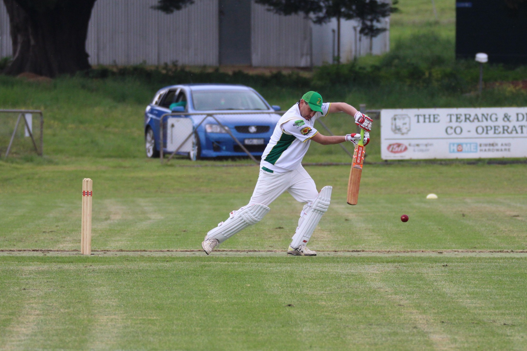 Bookaar’s Simon Baker plays a forward defence in his side’s loss to Noorat last Friday. The Pelicans went down by seven wickets after posting a total of 8/132 at Noorat Recreation Reserve.