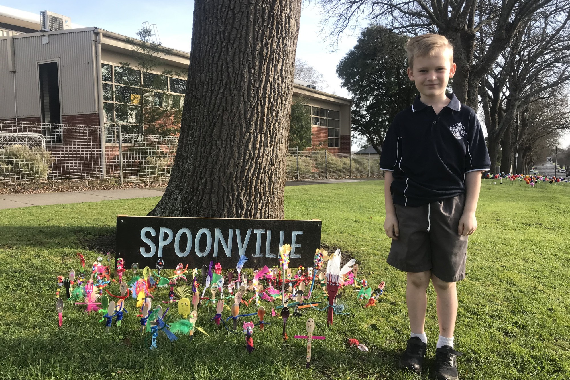 Creative idea: Camperdown College Prep student Emmett Gladman took a look through Camperdown’s newest population – Spoonville.