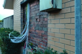 Fire: The charred remains of a fuse box following a fire which broke out at the Herriot Street units. 