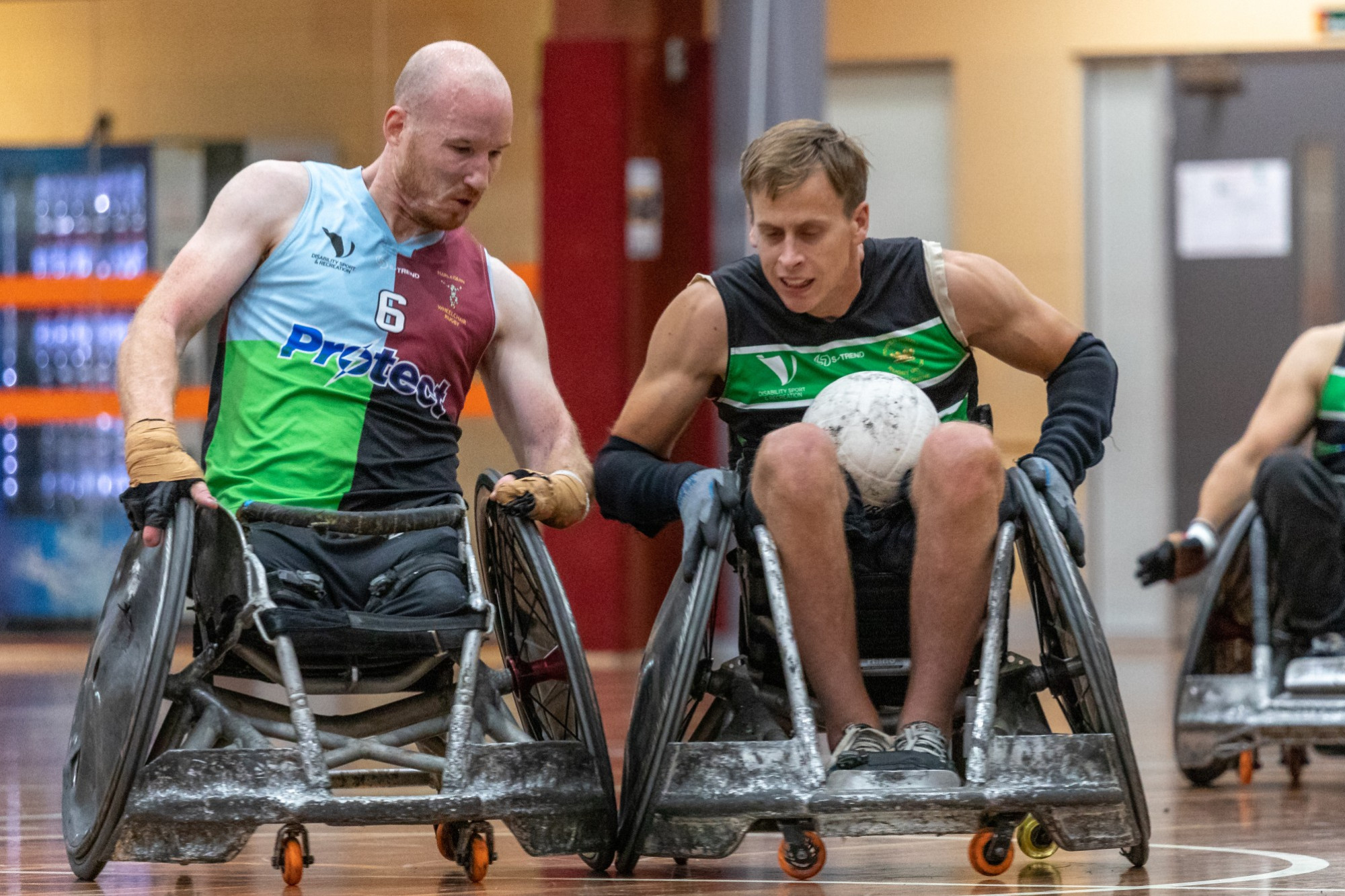 Ready to go: Camperdown’s Josh Hose (right), representing Power House in the Victorian Wheelchair Rugby competition, will begin his Paralympic campaign with the Australian Steelers next week. Picture supplied by Disability Sport and Recreation Victoria
