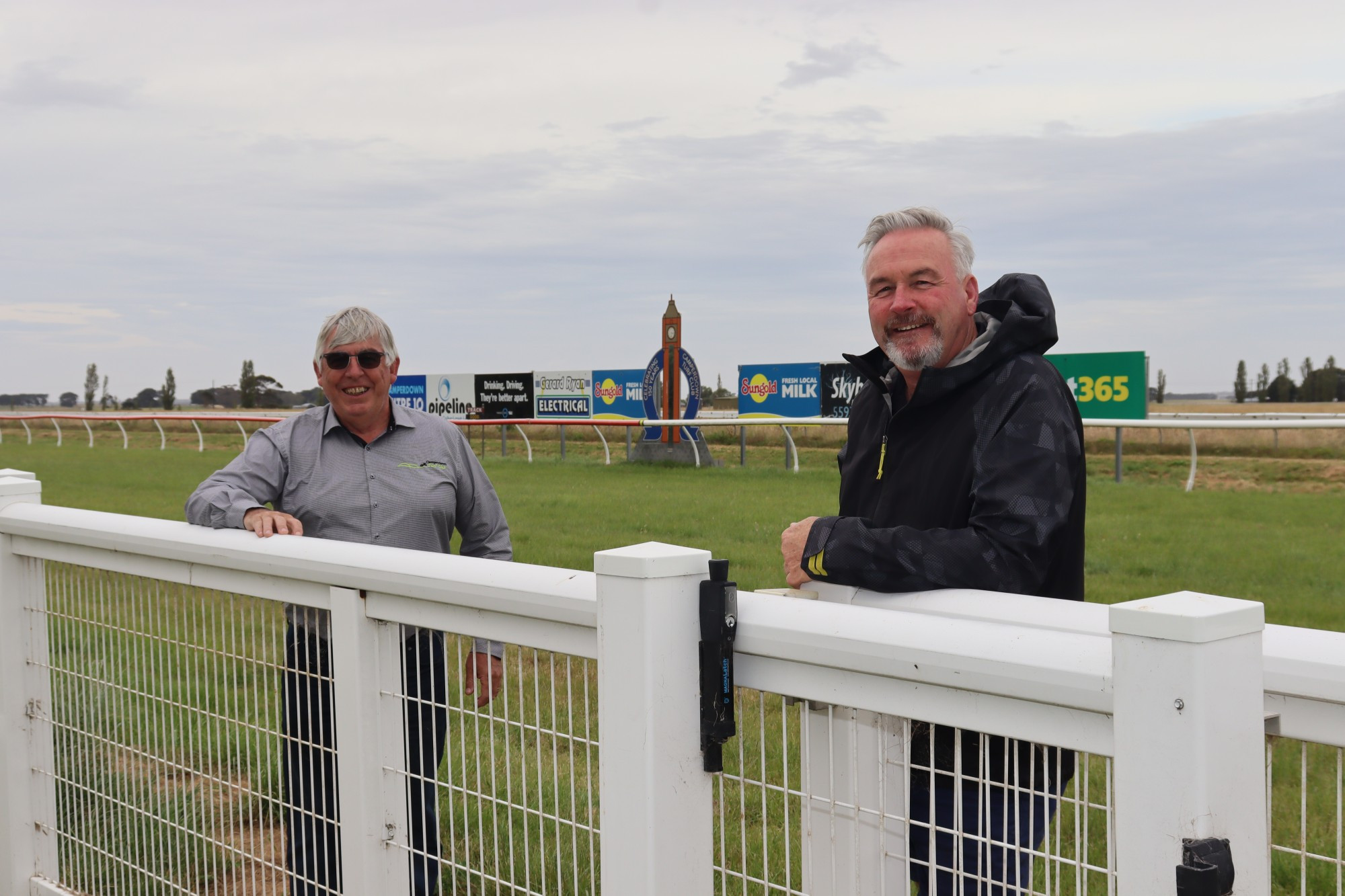 Handover: Outgoing Camperdown Turf Club president Laurie Hickey (right) has handed on the role to Gerard Ryan, with the pair looking forward to the club’s annual Camperdown Cup meeting next month.