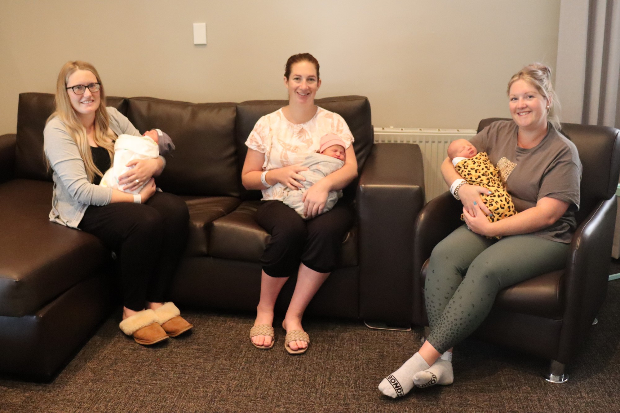 New arrivals: Casey Tesselaar with son Winston James, Lisa Barry with daughter Lahni Frances and Skye Hargreaves with Nevada Blue are all recovering well.