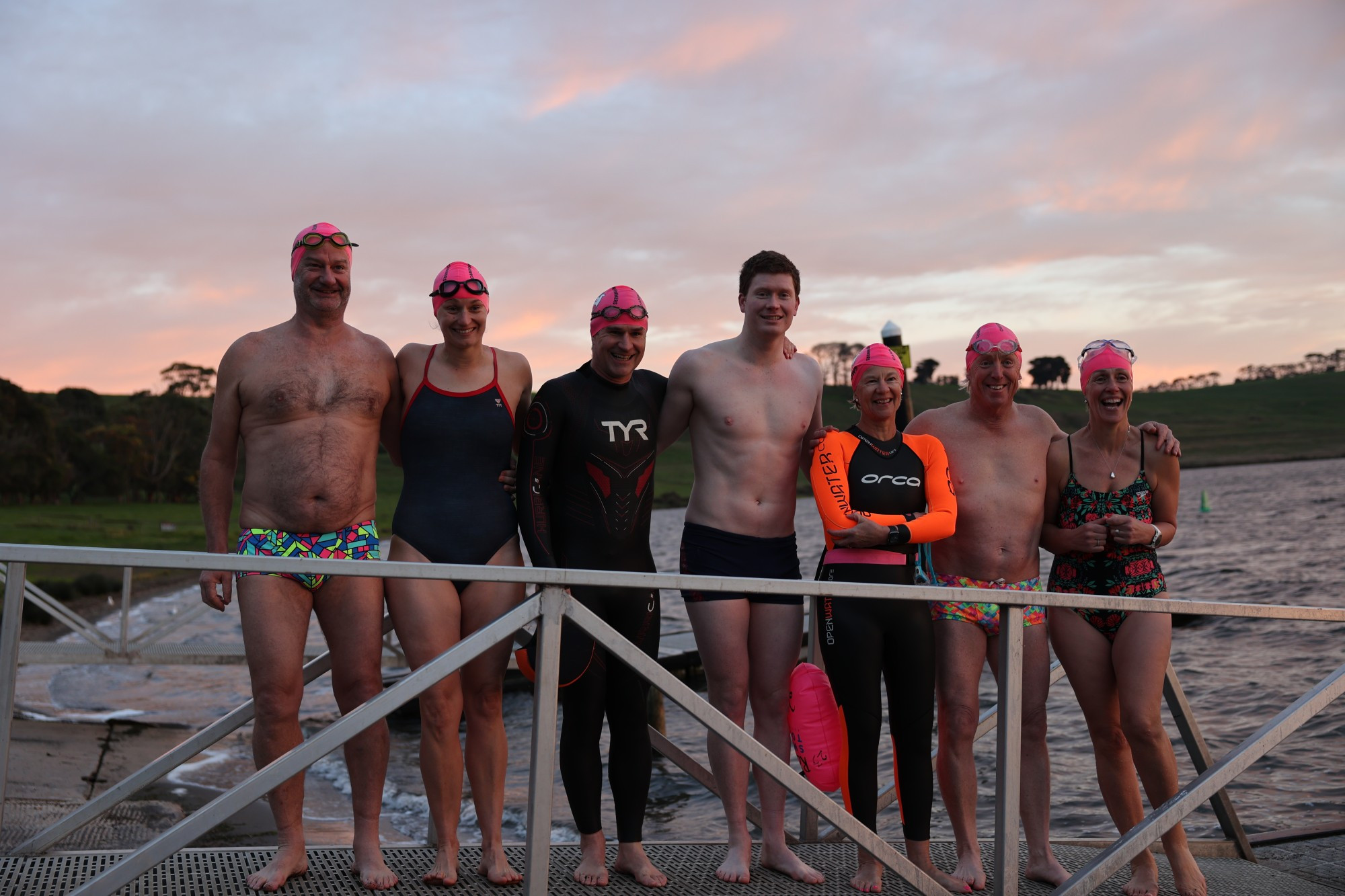 Cold swim: Seven swimmers in the COWS group decided to attempt to swim the length of Lake Bullen Merri last week.