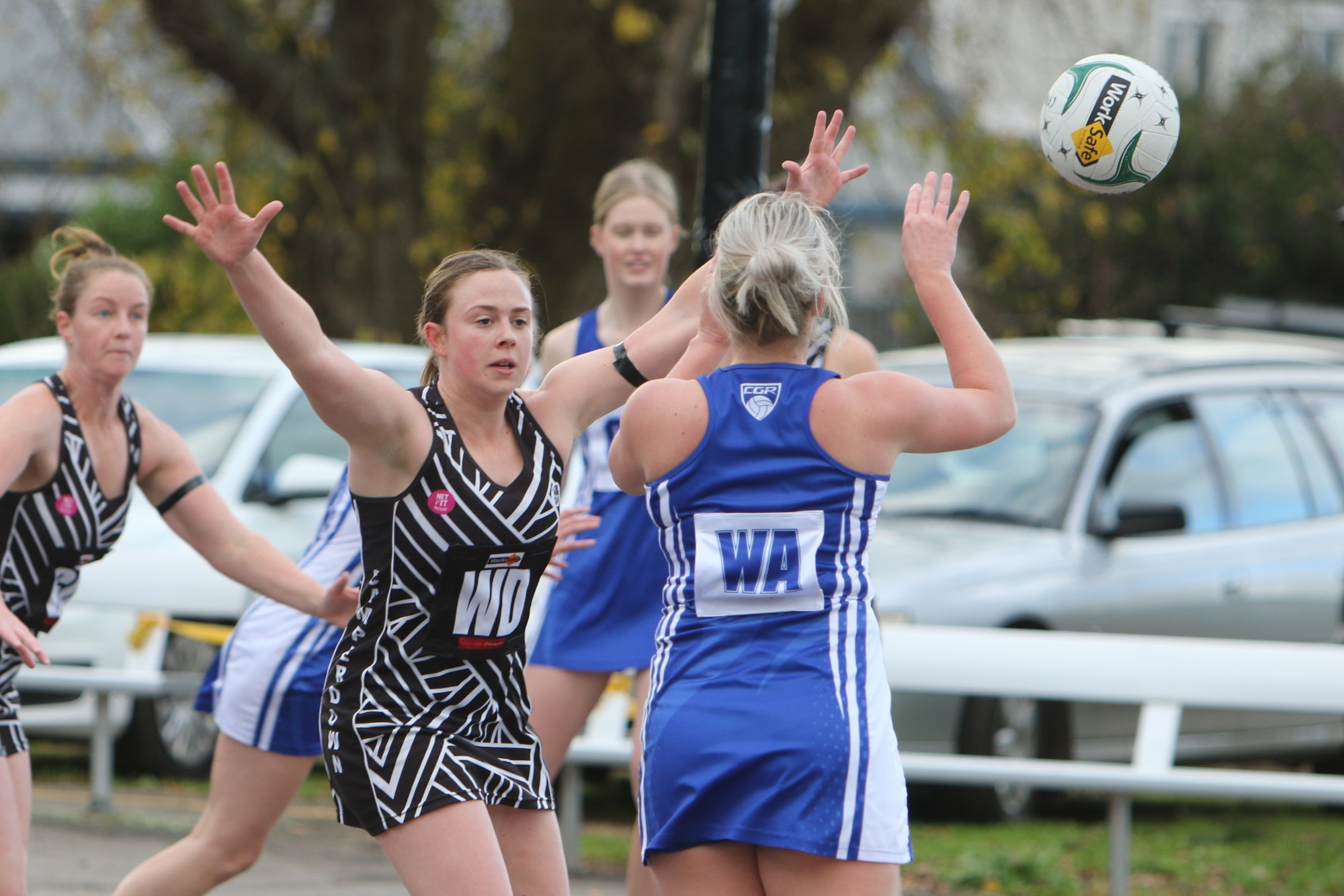 Strong display: Grace Lucas defends during Camperdown’s two goal win over Hamilton Kangaroos last Saturday. The wing defence earnt the praise of coach Brooke Richardson for her performance.