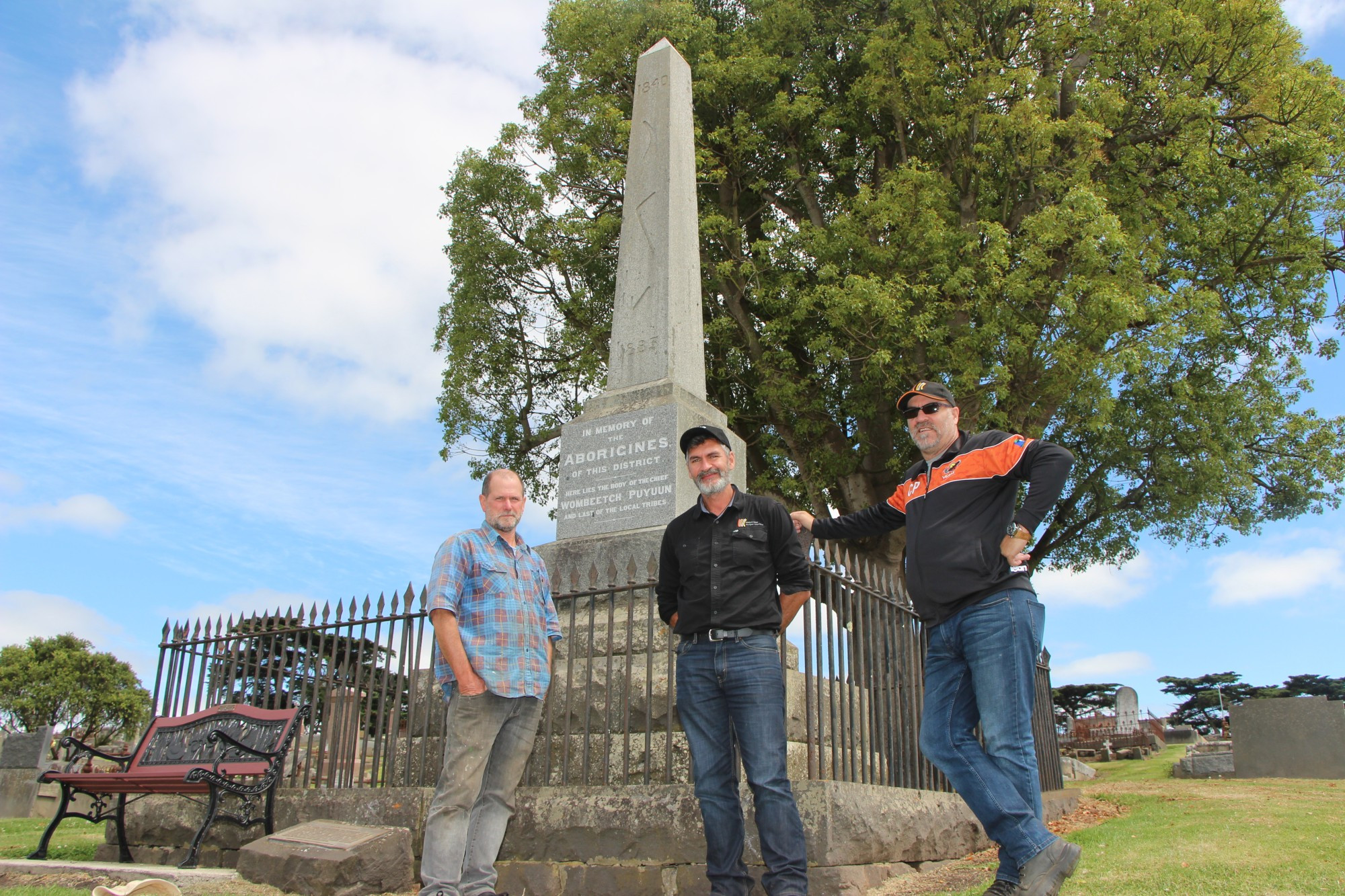 Respecting history: David Iliff (middle) with Camperdown Cemetery trust secretary and treasurer Colin Hayman (left) and trust chairperson Bob Hewitt.