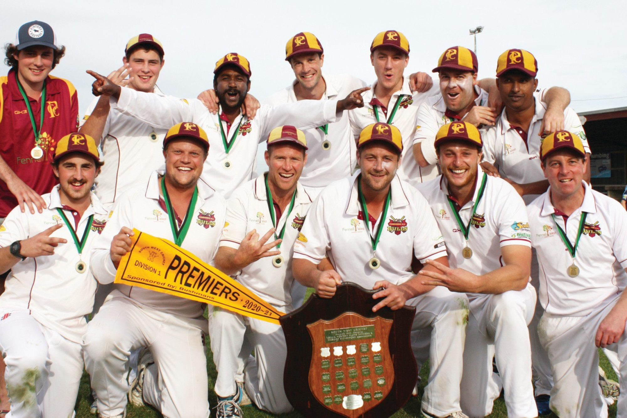 Three from three: Pomborneit celebrates the third successive division one premiership.