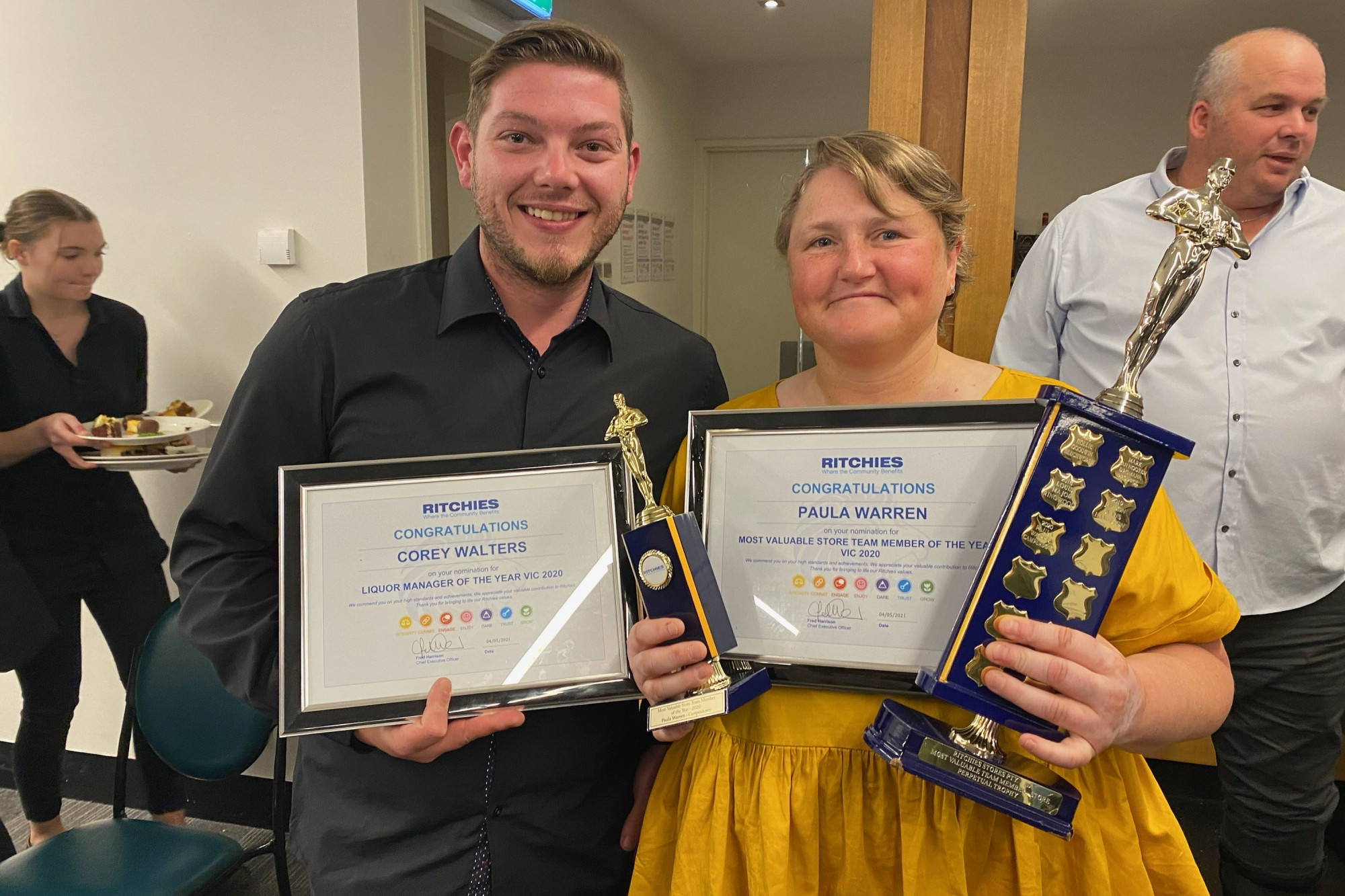 Congratulations: Ritchies IGA Camperdown staff members Corey Walters and Paula Warren had their efforts over the 12 months acknowledged at an awards ceremony earlier this month.