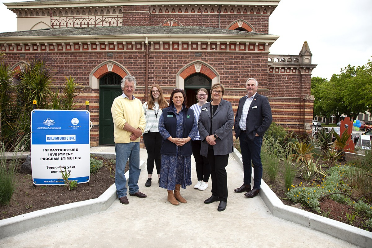 Official opening: Community members gathered to celebrate the official opening of the new access ramps at the Camperdown Courthouse on Sunday.