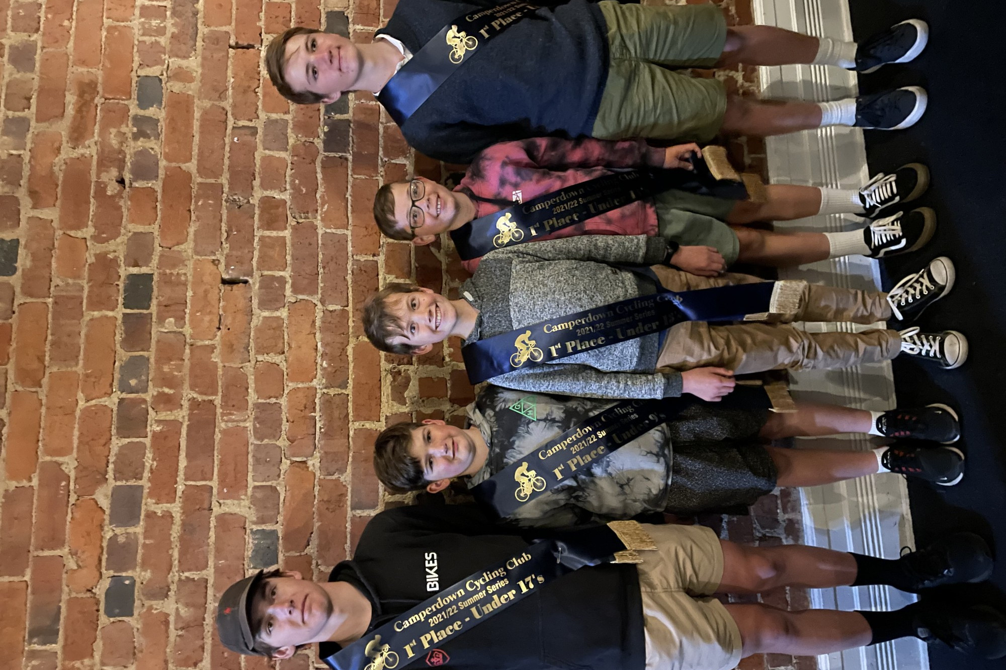 Camperdown Cycling Club age group champions (l-r) Darcy Abbott, Ned Abbott, Quinn Clark, Mason Narik and Oliver Clark.