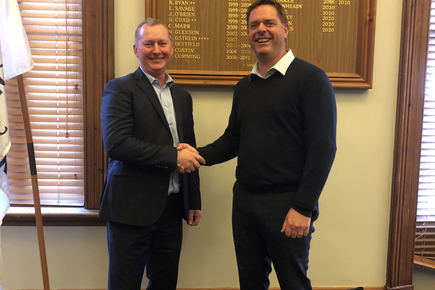 Fond farewell: David Rae, pictured with Corangamite Shire CEO Andrew Mason, has left the shire after 10 years.