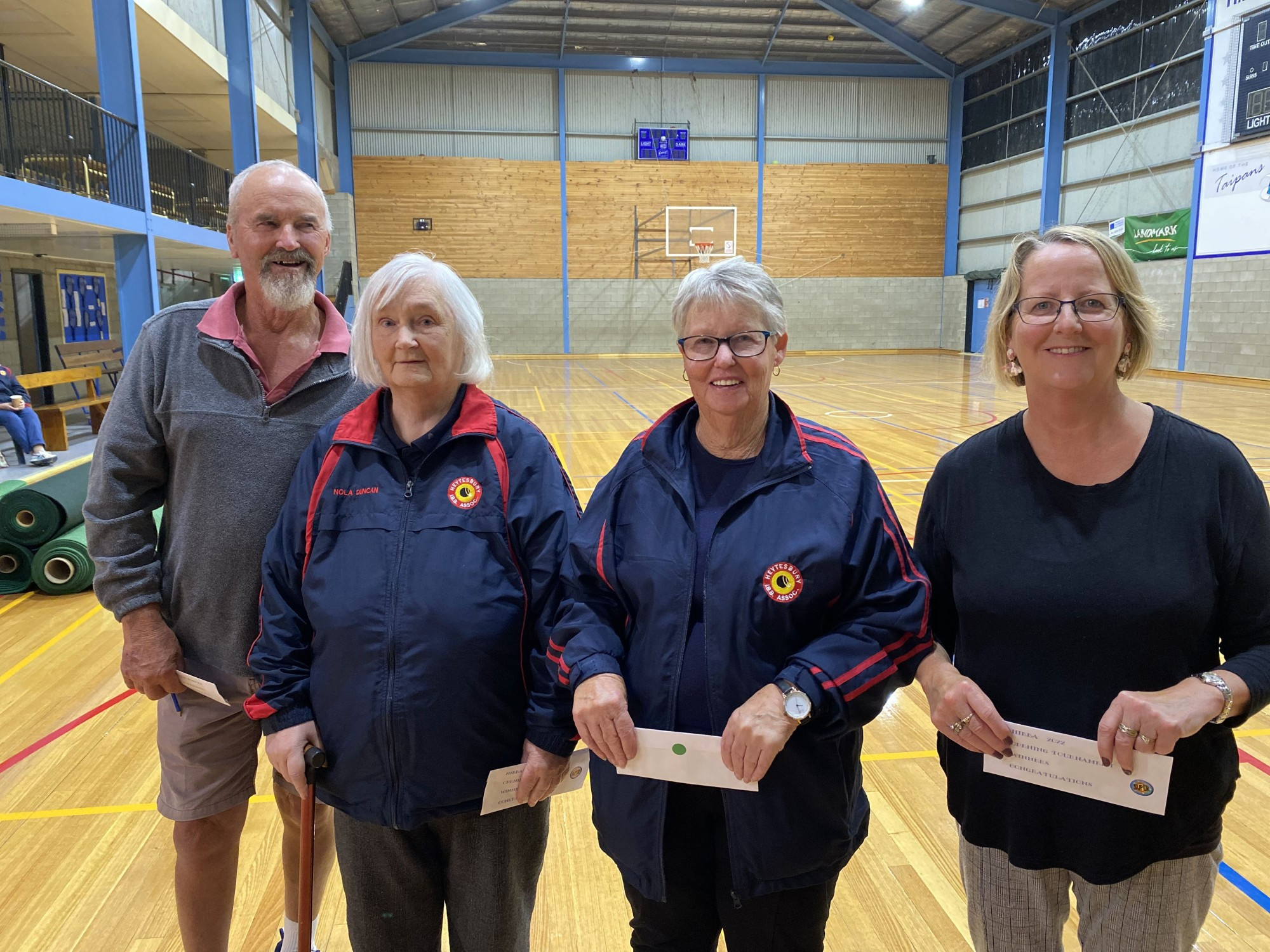 2022 HIBBA Opening Tournament runners-up (l-r): Max Heard (s), Jean Clover, Marlene Page, Dianne McSween.