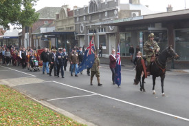 Corangamite Light Horse member George Coleman led the Anzac Day march. 