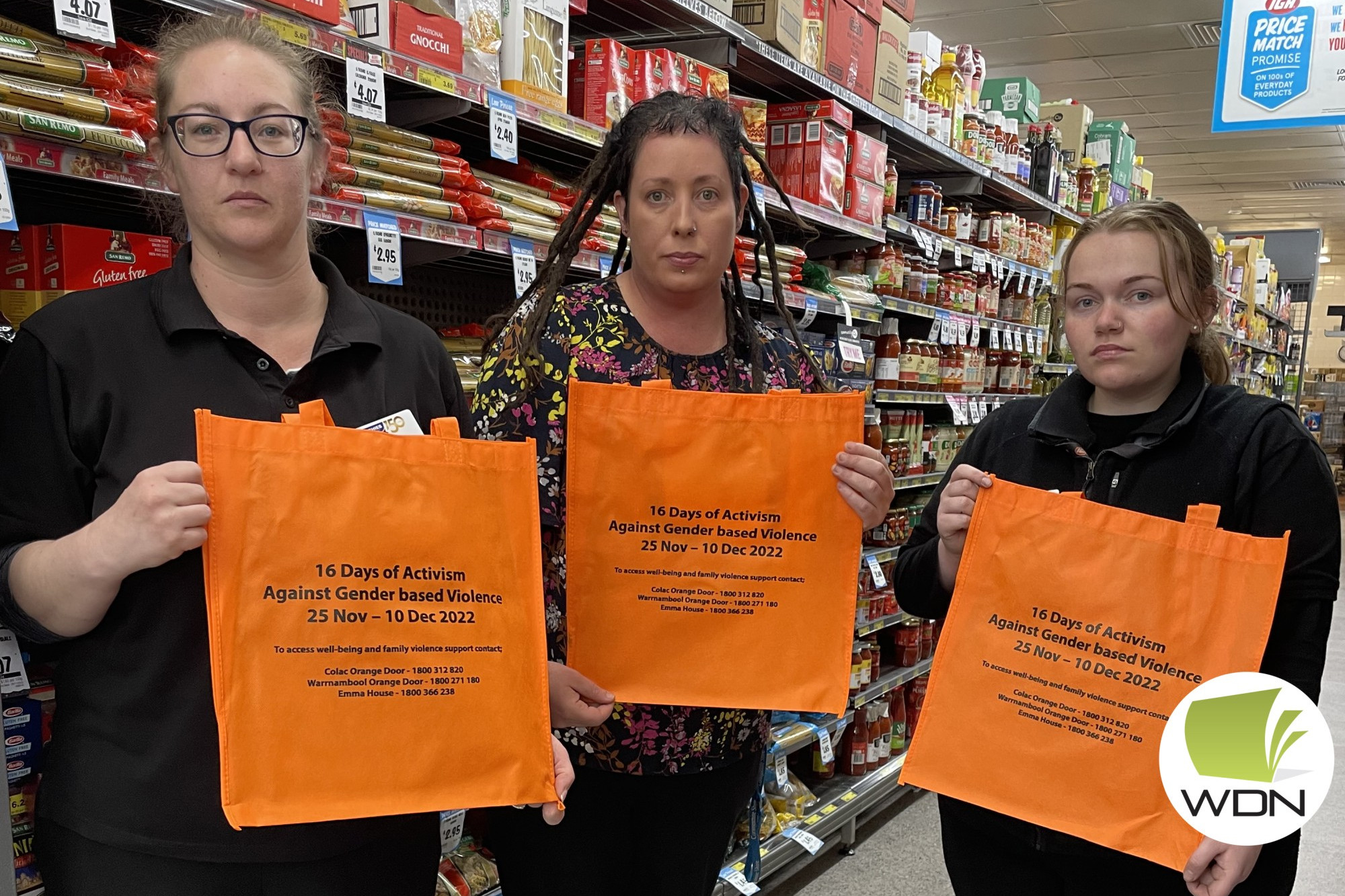 Campaign: Ritchies IGA Camperdown staff Nicole Eagle (left) and Alanah Coverdale (right) with Corangamite Shire’s Holly Kercheval.