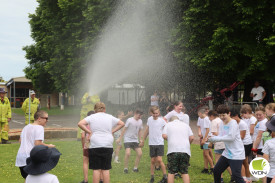 Camperdown CFA members were on hand to hose the students before completing their run.