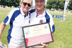 Jill McKenzie presents Ken Plummer as a great of the Terang Athletics Club. 