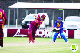 Pomborneit’s Tom Place on his way to 22 during the grand final.