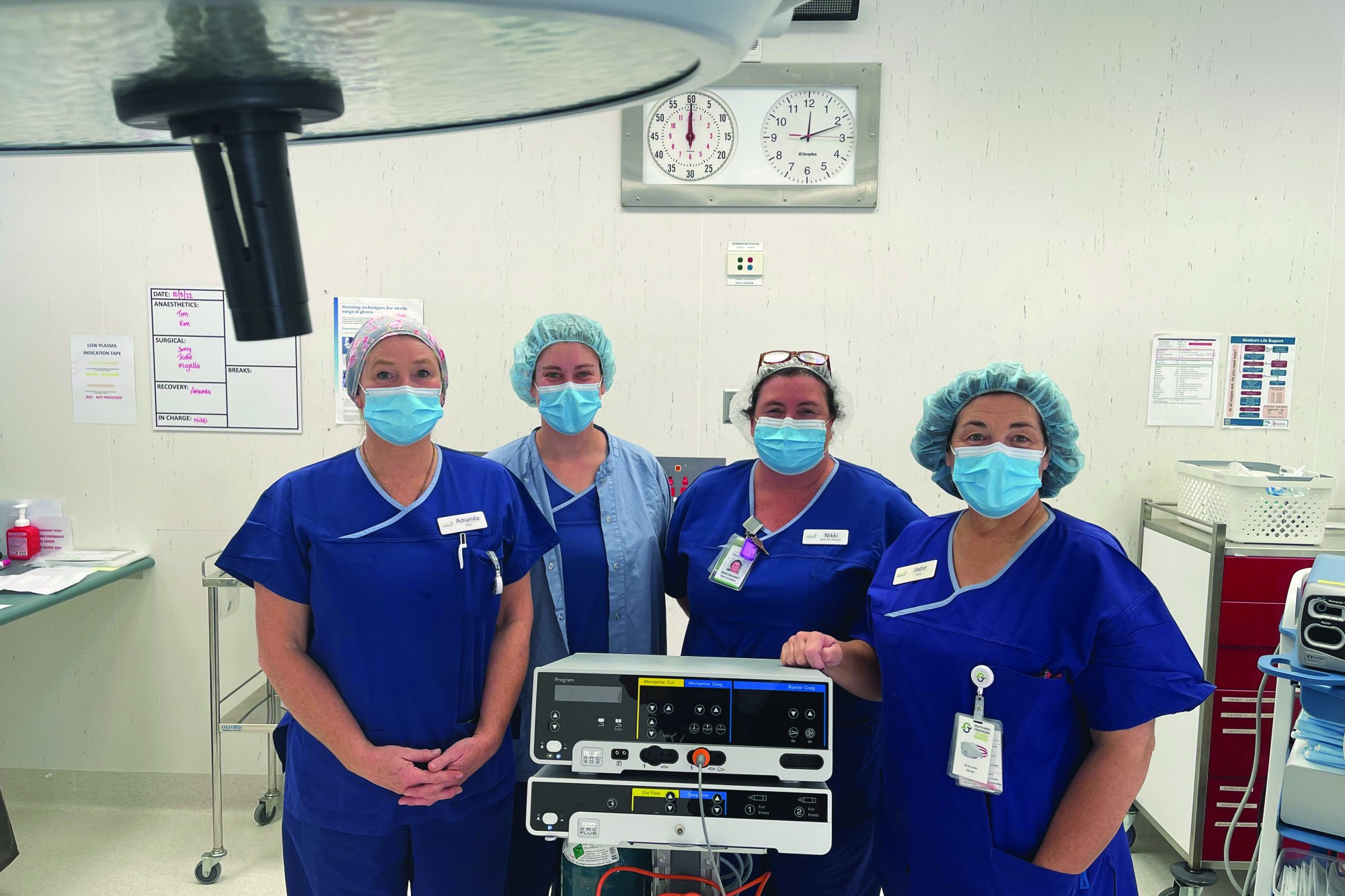 Helping hand: Camperdown Hospital registered nurses Amanda Castersen (from left) and Majella Place, theatre nurse unit manager Nikki Delaney and registered nurse Jodie Crossman with their first-ever $39,000 argon plasma diathermy unit.