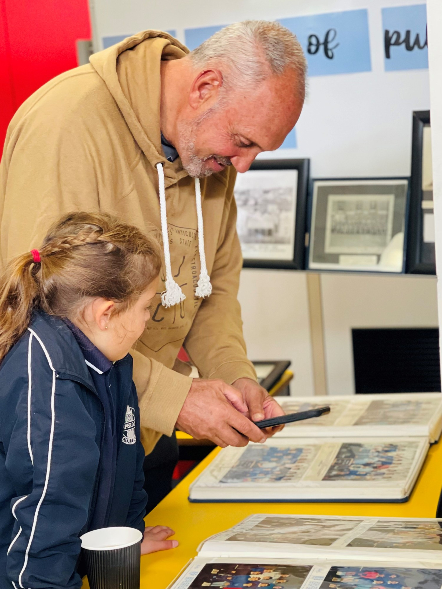 Campbell Horspole with dad Clayton and grandad Rick at Camperdown College Education Week celebrations.