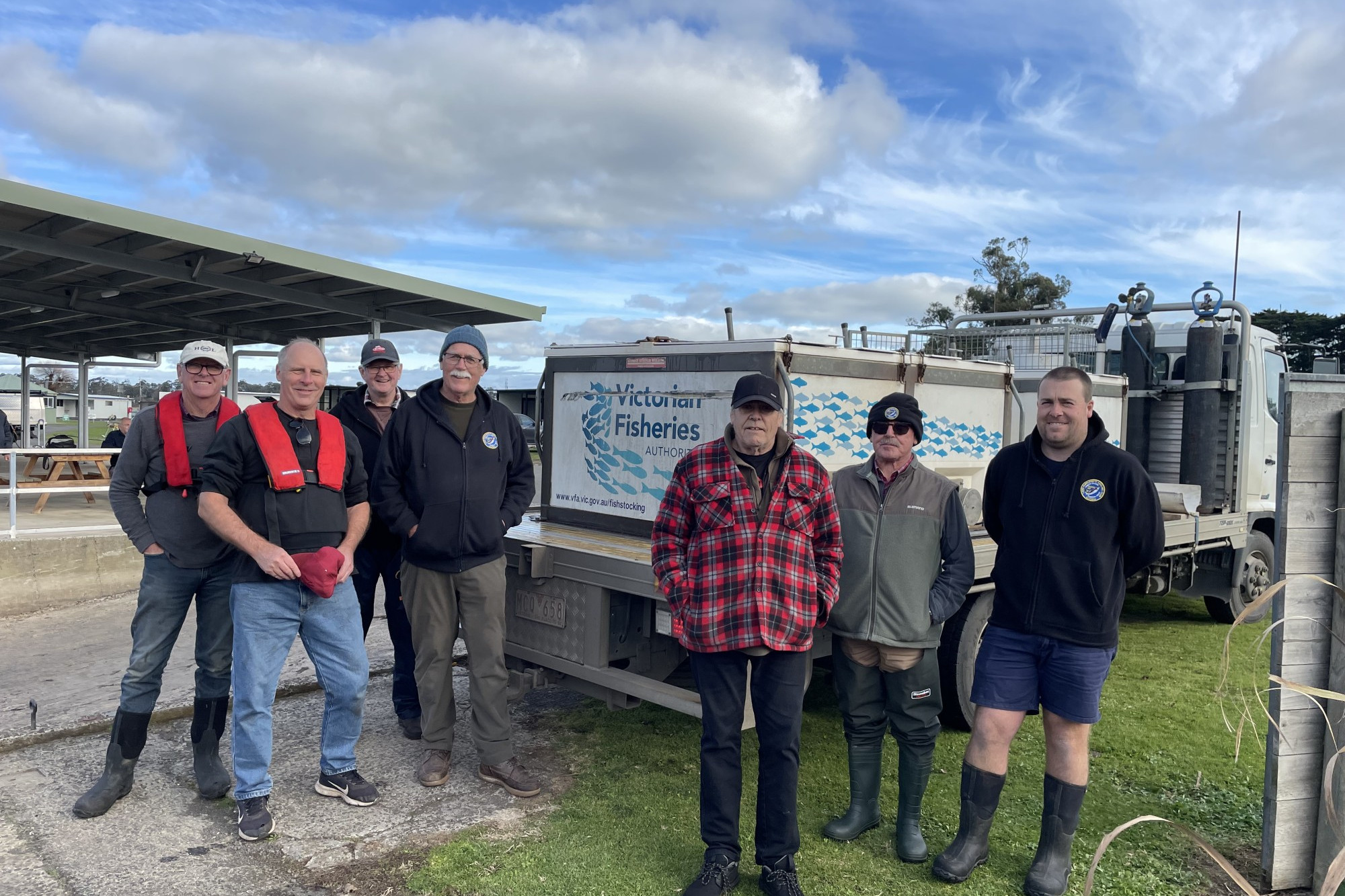Members of the Lake Purrumbete Angling Club were on hand to help release thousands of fish at the lake.