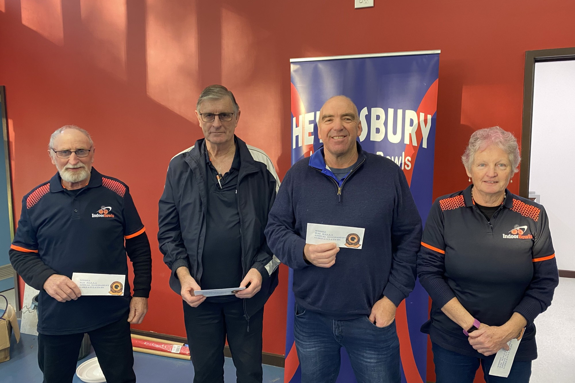 Heytesbury Open Fours Tournament winners from Warrnambool (left to right) Des Phillips, Robert McCrabb, George Draffen and Barb Draffen.