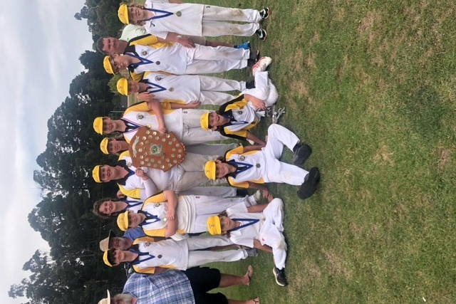 GCA under 16 premiers Derrinallum with coaches (l-r) Jason Thompson, Jeffrey Fisher and Matt Hinkley.