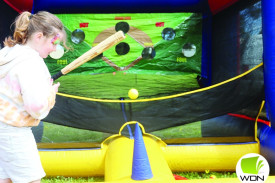 Wren Baulch tried her hand at air-teeball. 