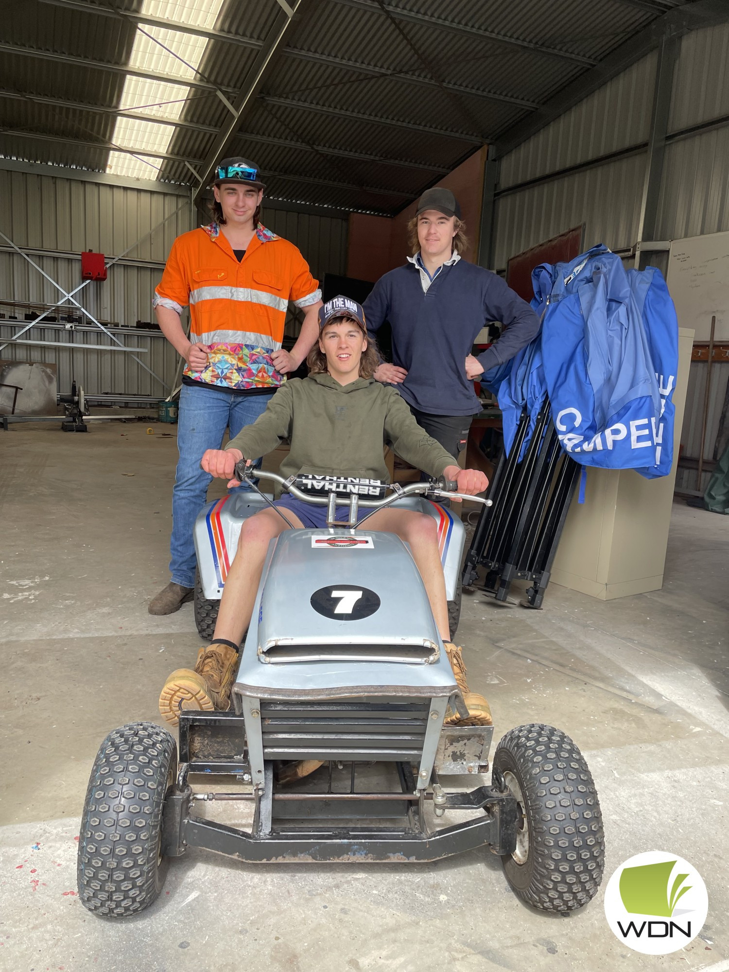 Fun and games: Camperdown College students (back) Isaac Baulch, Ben Waterfall and Joel Ferrari (front) are looking forward to this weekend’s Mow Down event.