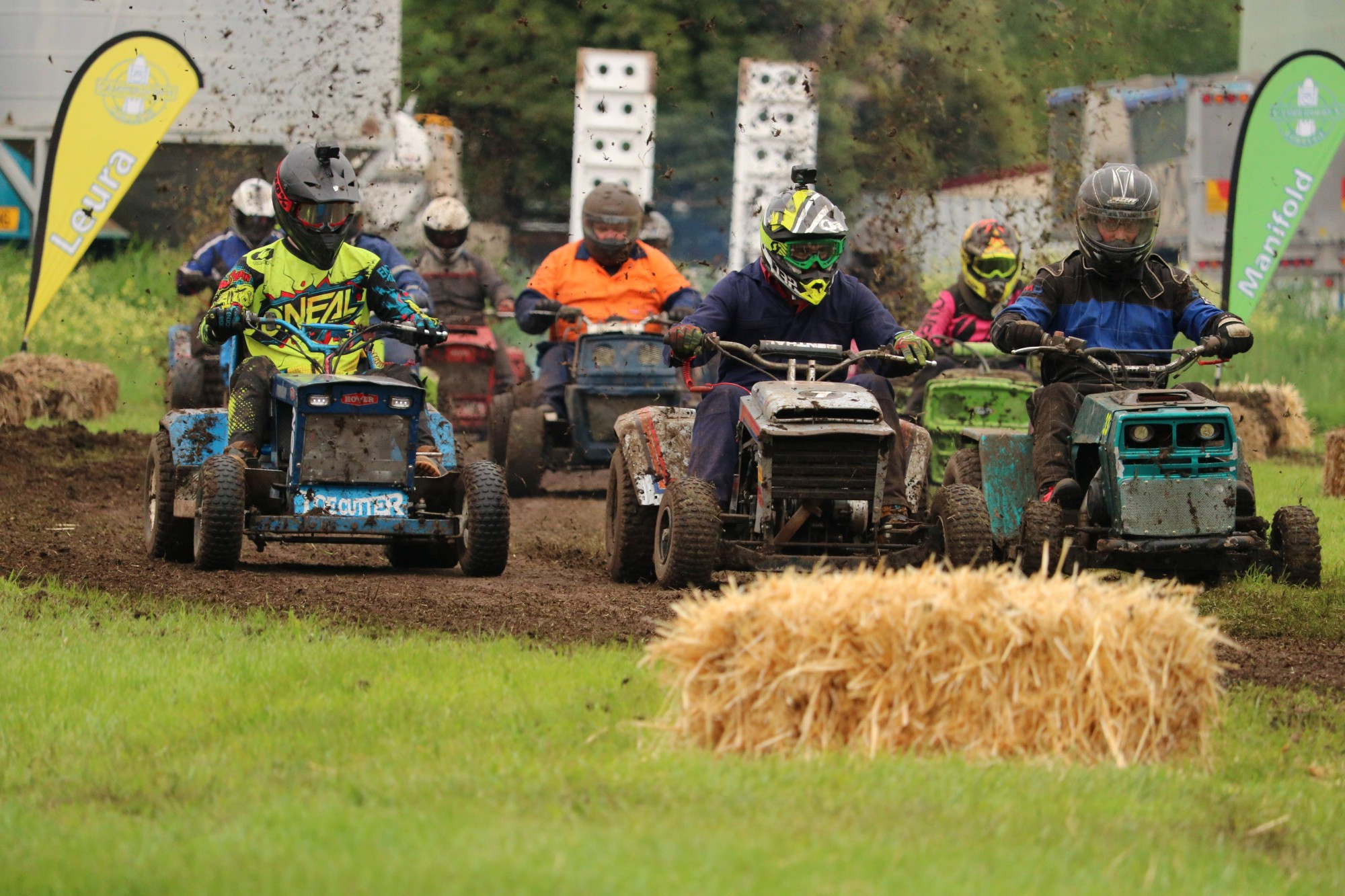 Fun and games: Competitors line up at the return of the Camperdown College Mow-Down over the weekend.