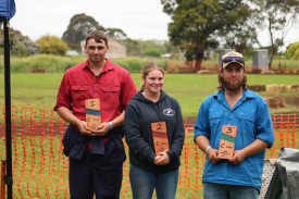 Isaac Baulch, Bella Podger (standing in for Joel Ferrari in second) and Adam Tormey in third in the C Class category. 