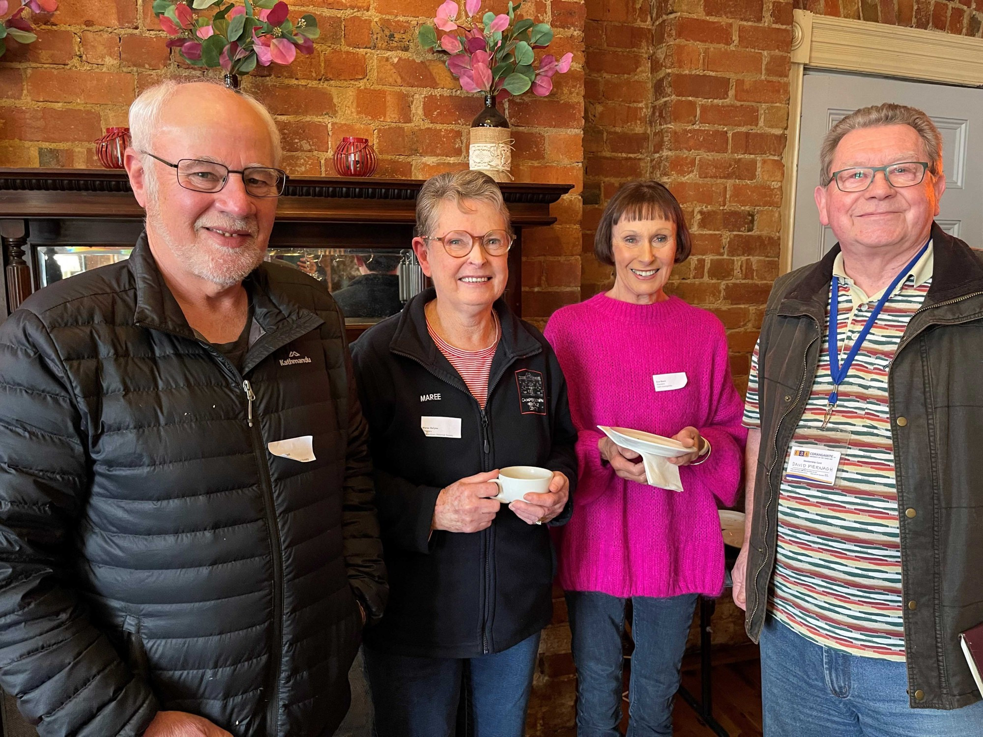 Derrinallum Lismore History Group president Sandy Gibson, Mortlake author/historian Florence Charles, Derrinallum Lismore History Group collections manager Avon Buchholz and archivist Rose-lee Power from Port Campbell.