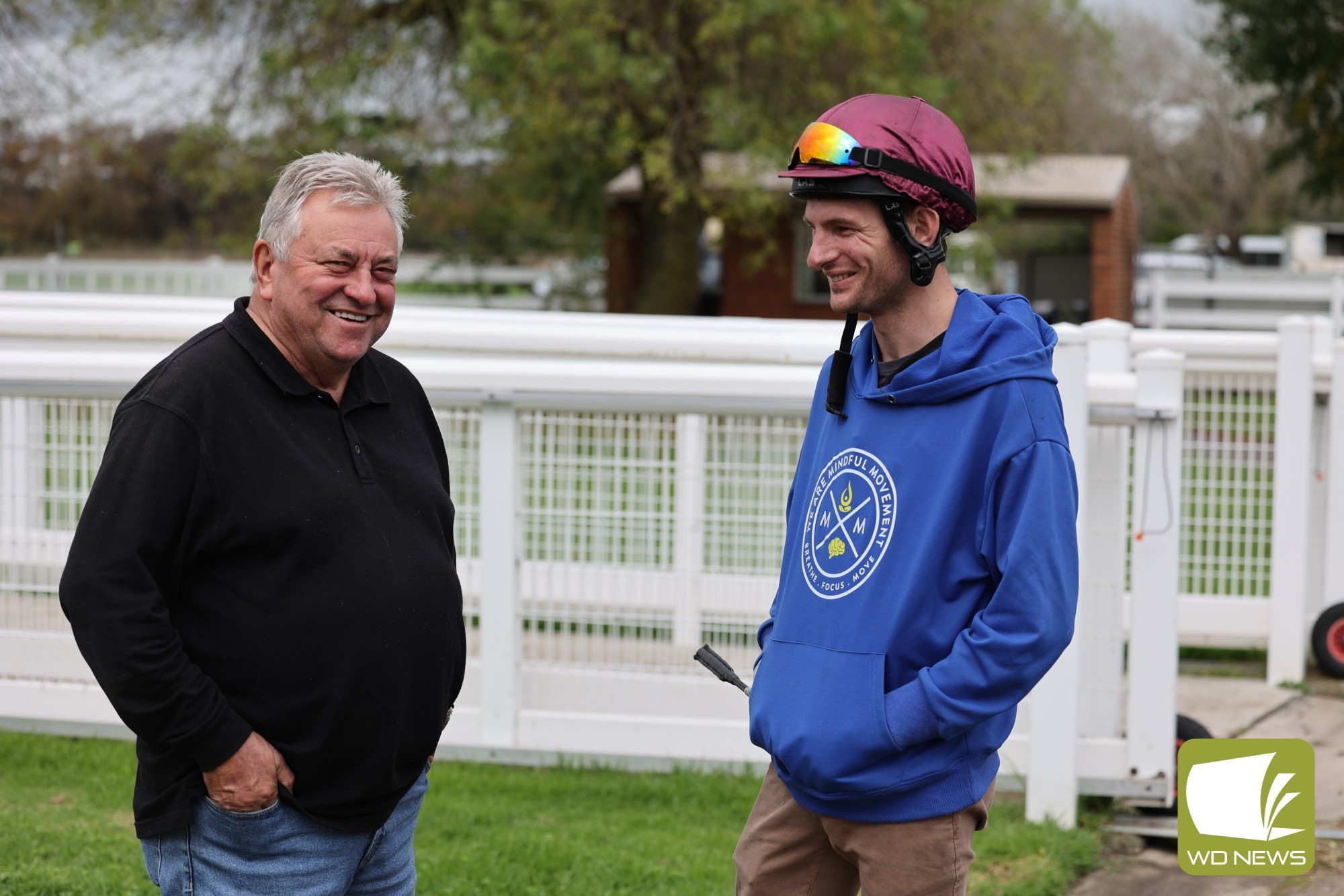 Legendary trainer Eric Musgrove (left) will look to extend his strong record at the Warrnambool May Races. Jockey Aaron Lynch has also tasted success at Warrnambool. Both pictured at the hurdle trials in Terang last week.