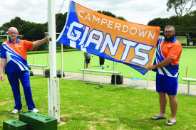 The club recently unveiled its new flag. Pictured are president Matthew Brewer and Ron Absalom. 