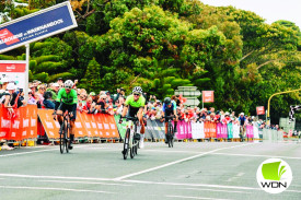 Entrants in the Melbourne to Warrnambool make their way through Timboon. 