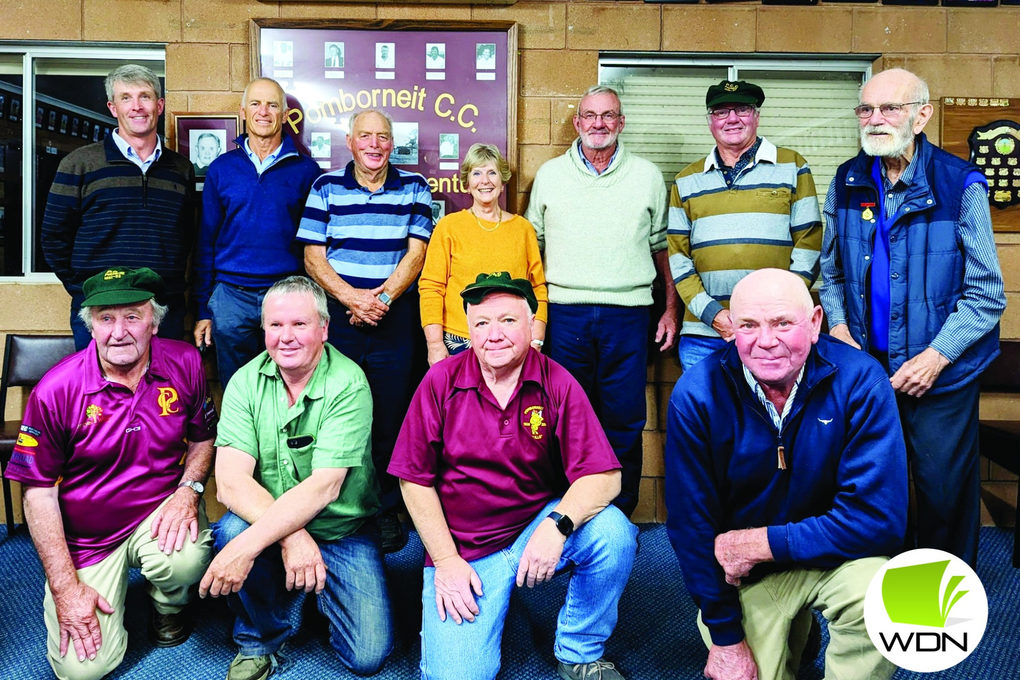 Enjoying last weekend’s reunion were, back row from left: Rod Swayn, Bruce Roberts, Keith Turner, Barb O’Neill, John Hall, James Boyd and Robert Pyke. Front row: Brian Boyd, Phil Whytcross, Anton Boyd and Colin Beal.