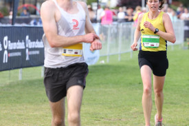 Cara Peake approaches the finish of the half marathon. 