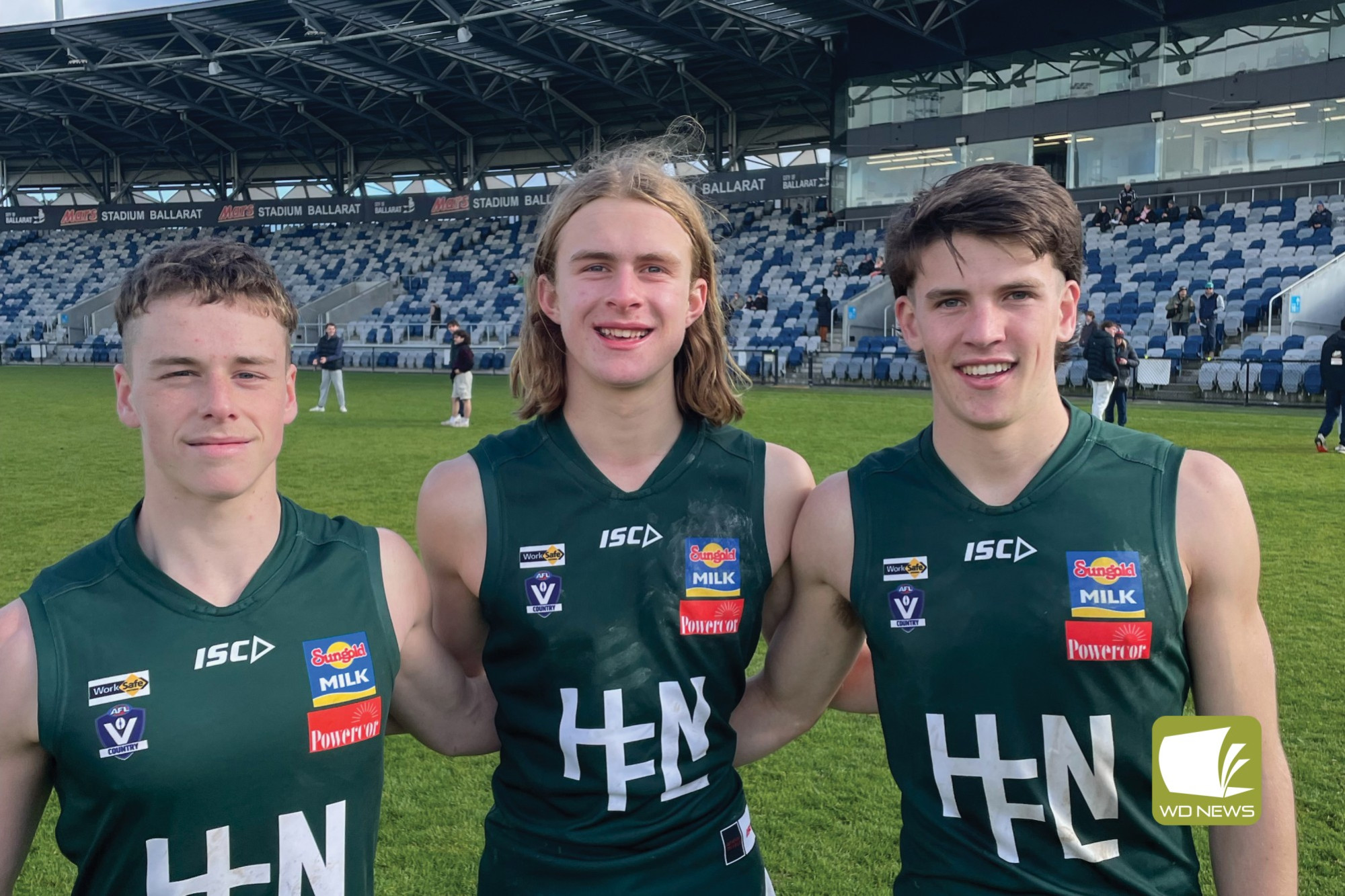 Magpies (from left) Jonty Lafferty, Luke Kavenagh and Myles Sinnott all played in the victorious under 17 Hampden League side.