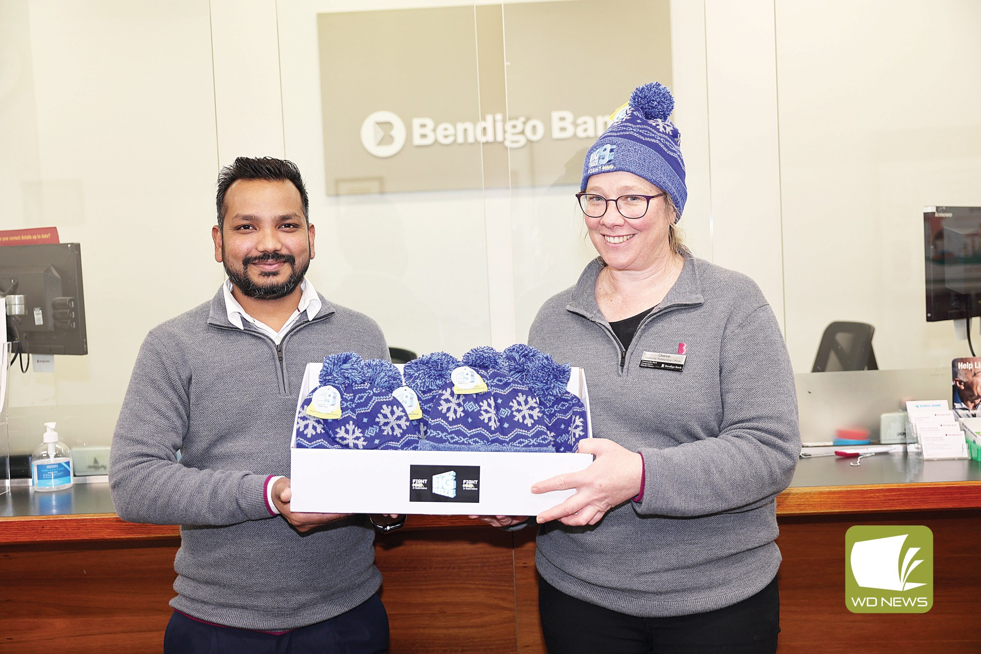 Fighting MND: Community Bank Cobden and Camperdown is selling Fight MND beanies to raise money for research into MND.