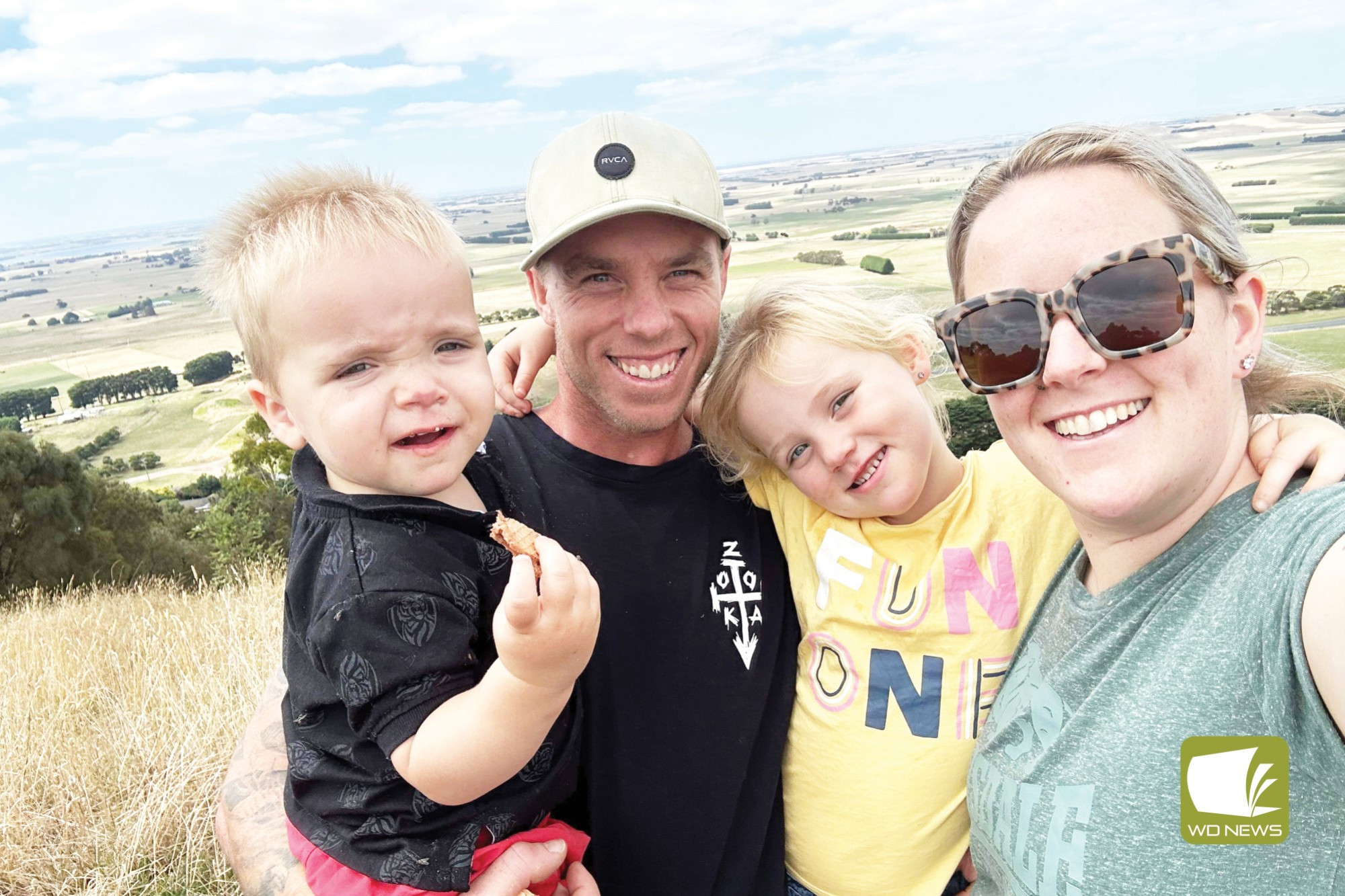 Damien and Bec with children Vinny and Izzy.