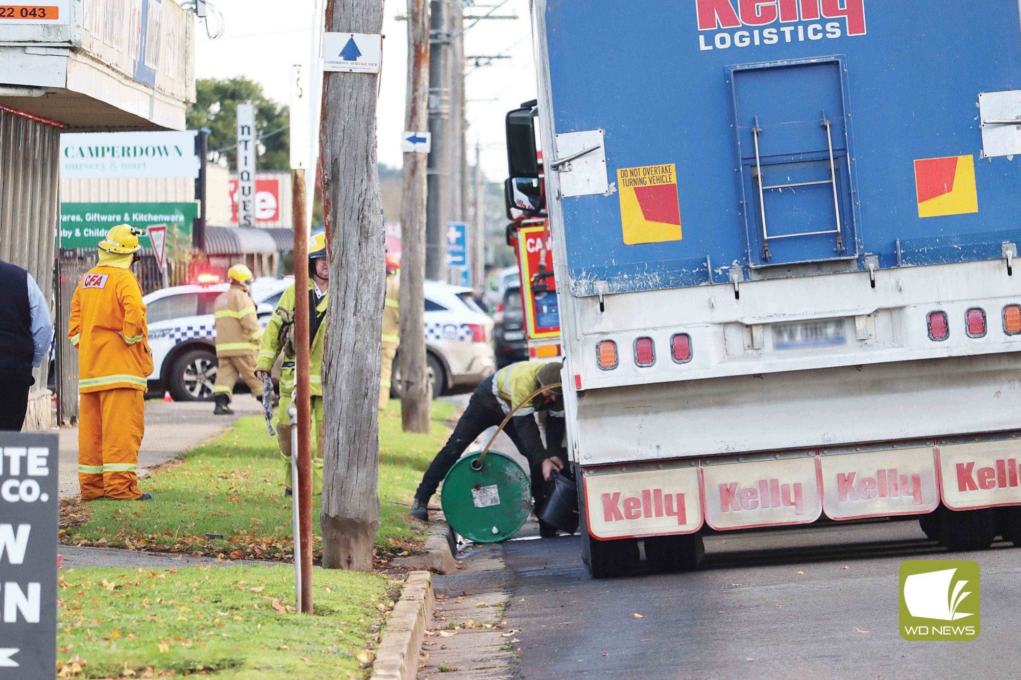 Tank breached: A truck’s fuel tank was breached Monday morning.
