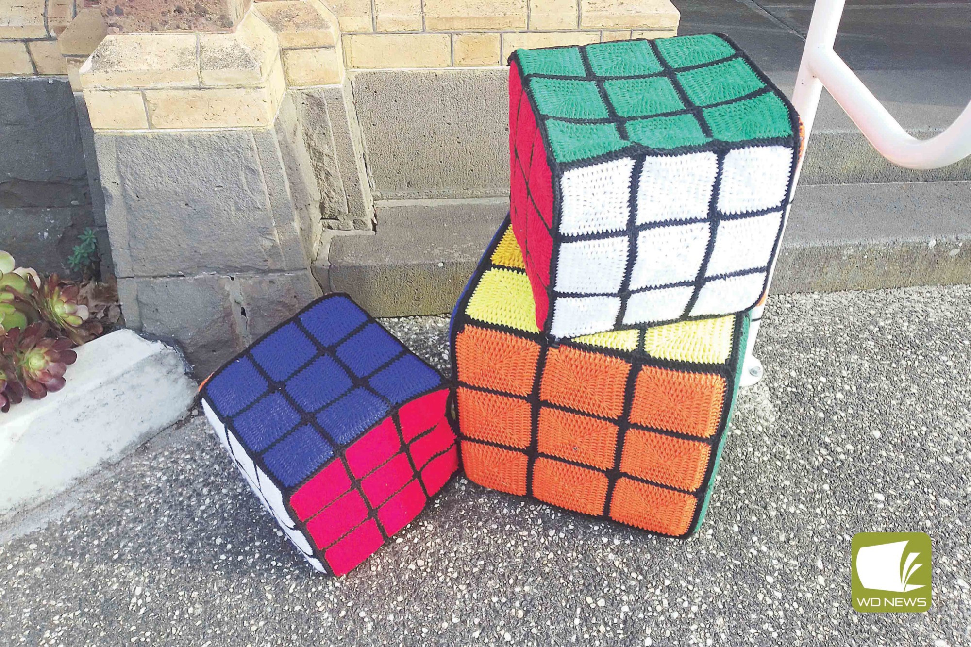 A colourful surprise: Rubik’s Cubes suddenly popped up out the front of the Courthouse in Camperdown this week.