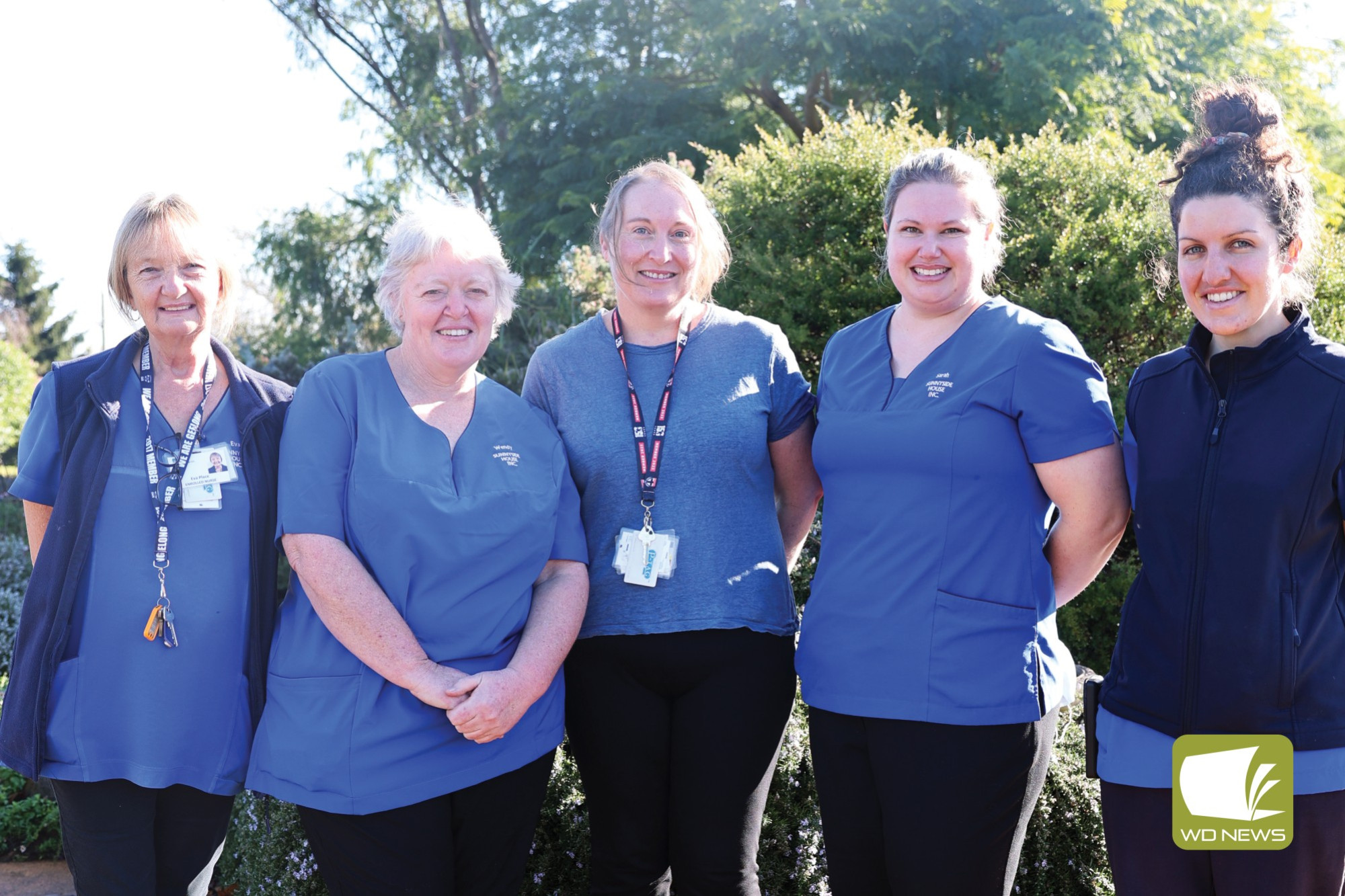 A rare profession: Sunnyside House Aged Hostel Acting CEO Bec Siemon, pictured with nurses Wendy Griffiths, Sarah Hinkley, Grace Garner and Eva Place, hopes to maintain the hybrid model of registered and enrolled nurses, especially with nurses being hard to find in regional areas.