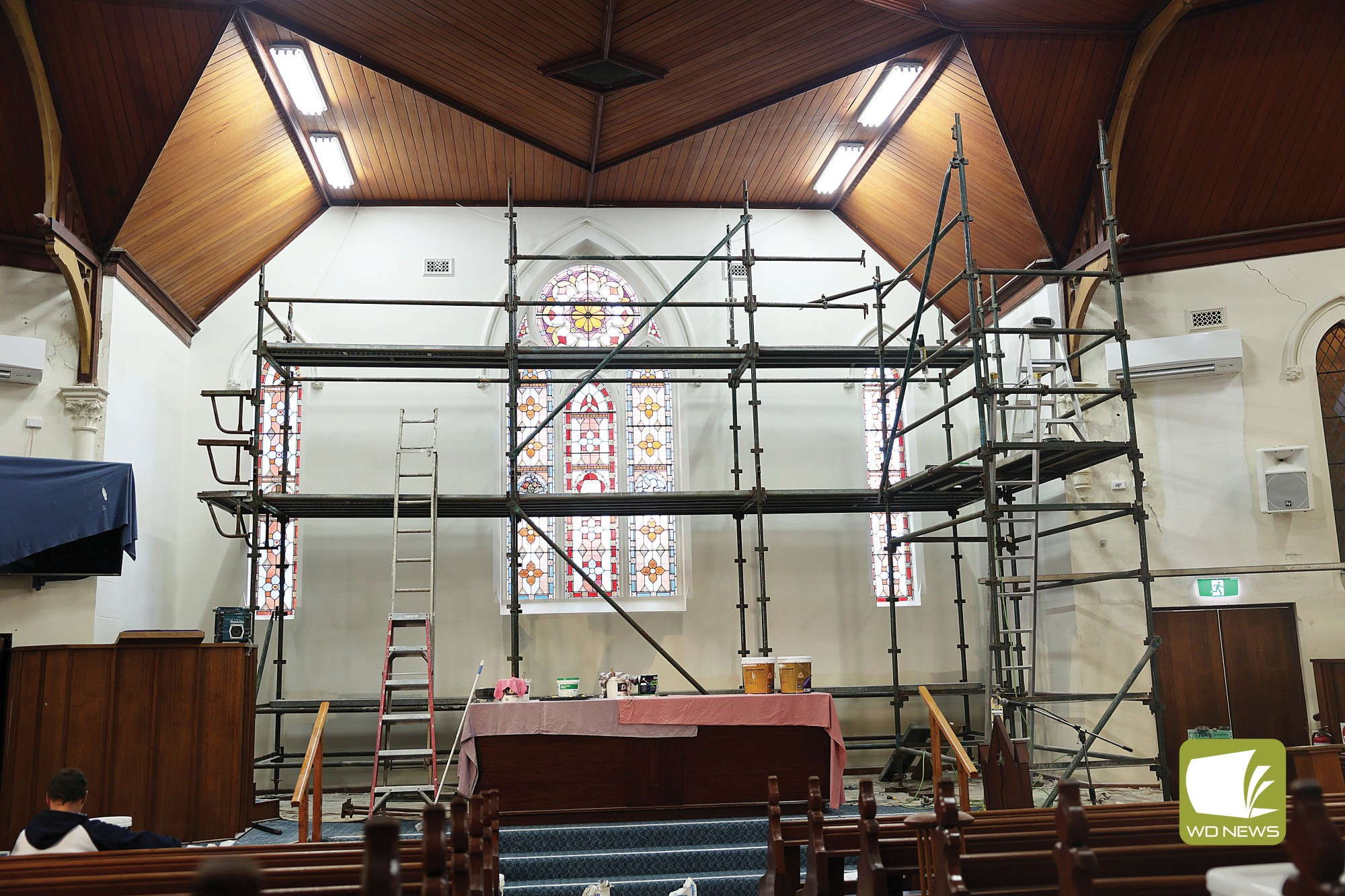 “One part of the total picture”: Camperdown’s Uniting Church is undergoing internal painting after much wear and tear to the building’s paintwork.