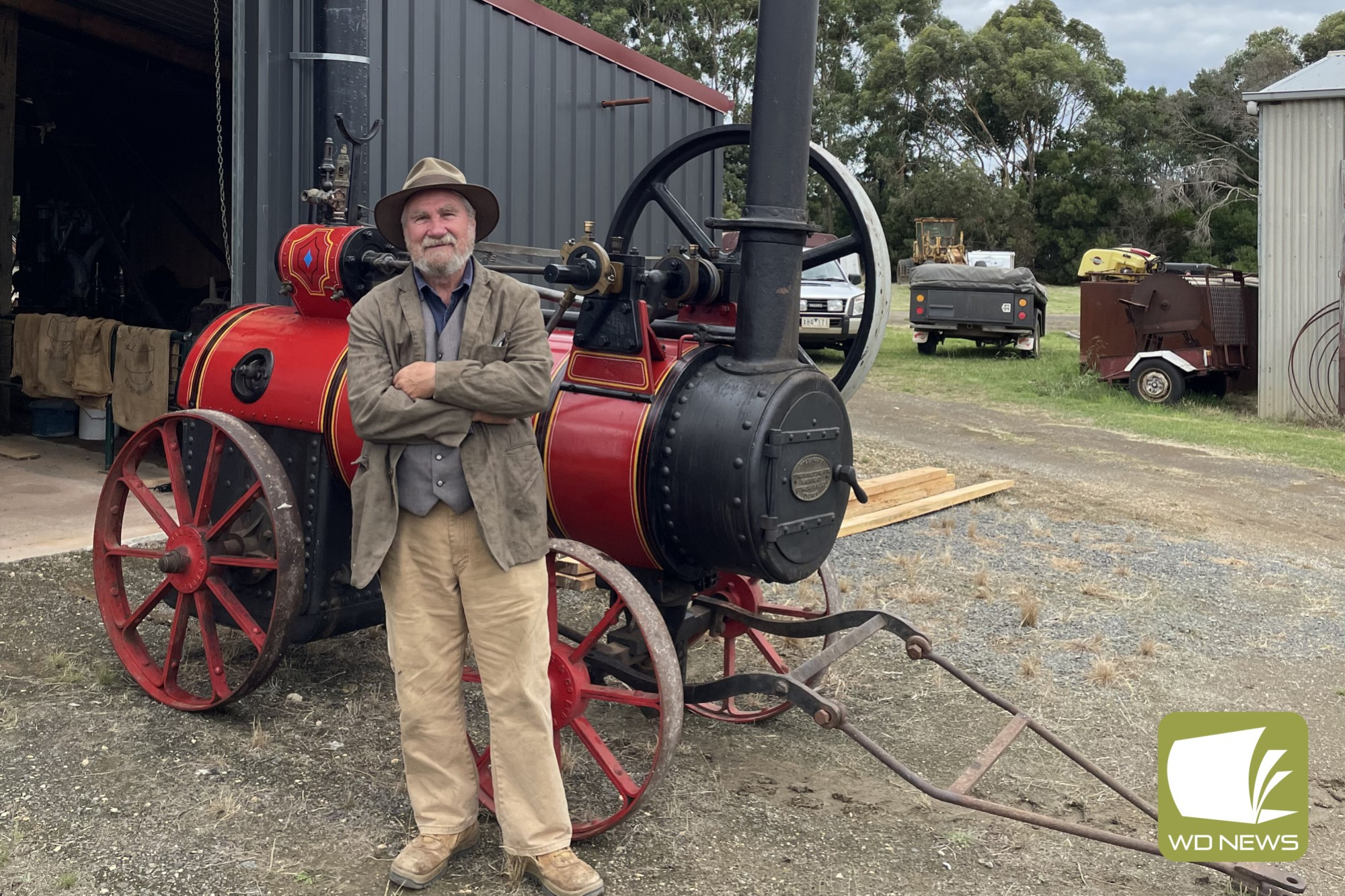 Rally park open: South Western District Restoration Group secretary John Brown with a small portable steam engine, which is just one piece of history to be displayed at the annual group rally this weekend.