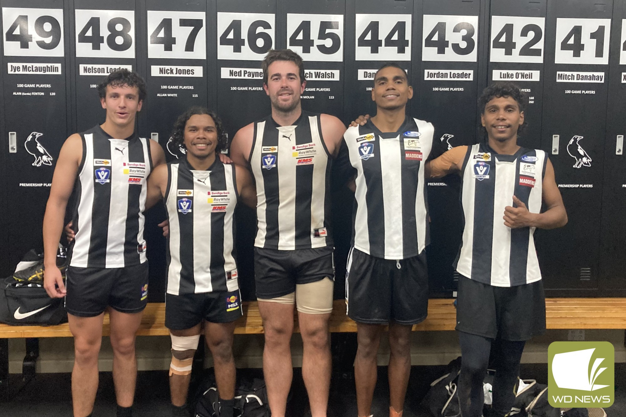 Magpie recruits (from left) Sid Bradshaw, Aidan Dann, Will Rowbottom, Jason Baird and Desmond James.