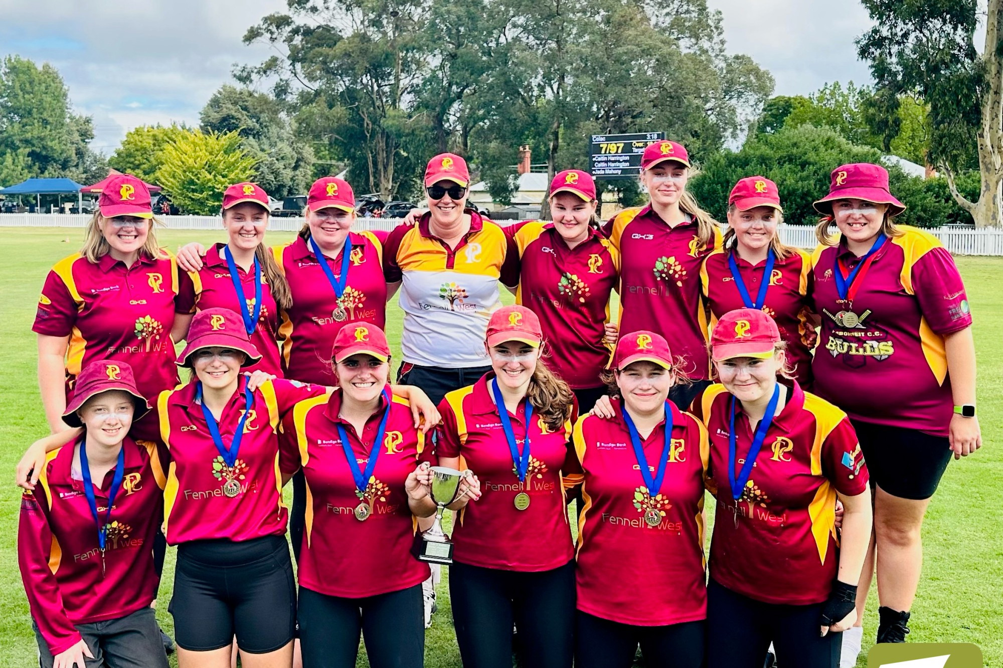 Pomborneit’s under 17 girls’ premiership team. Back row: Jada Mahony, Stella Horspole, Chloe Bridges, Jessica Moulden (coach), Isla Nolan, Grace Roberts, Lila Horspole and Emily Norman. Front: Nancy Leonard-Pekin, Shelby Mahony, Ella Sadler (captain), Nellie Sadler, Neave Thompson and Lily Van Es.