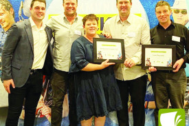 Western Country and Central Highland Cricket manager Damon Williamson and Pomborneit committee members Dave Murphy, Julie Whytcross, Matt Richardson and Luke Reynolds. 