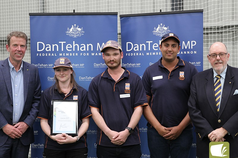 Recognition of community work: Lismore VIC SES members Renae Featherstone, Grayson Tanner and Sanjan Dawson received a community award recently.